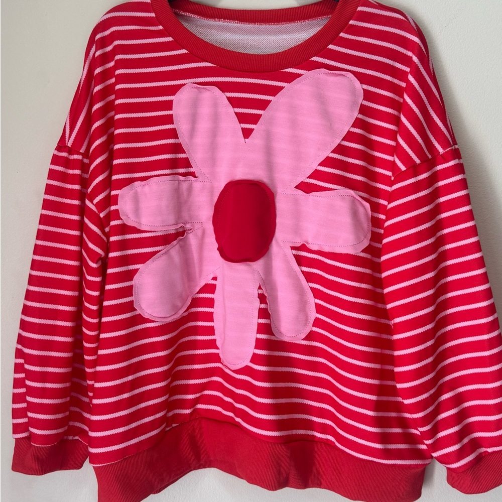 Patchwork Stripe and Daisy Crewneck